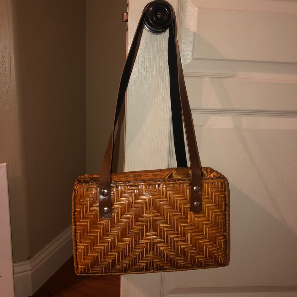Basket Woven Brown Drawstring Purse